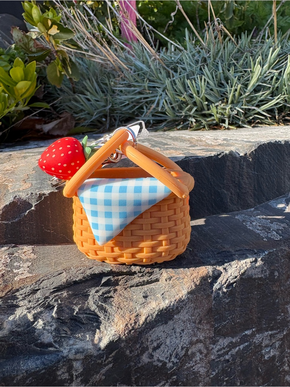 Strawberry Picnic Basket Keychain - Orange holds bath and body works  sanitizer
